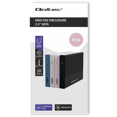 Obudowa | Kieszeń na dysk SSD HDD 2.5 cala | SATA | USB 3.0 | Super speed 5Gb/s | 2TB | Różowy Obudowa | Kieszeń na dysk SSD HDD 2.5 cala | SATA | USB 3.0 | Super speed 5Gb/s | 2TB | Różowy