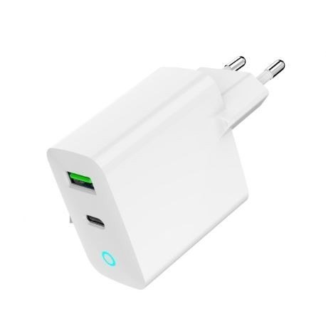 Ładowarka USB-A USB-C LED 20W PD QC3.0 biała Ładowarka USB-A USB-C LED 20W PD QC3.0 biała