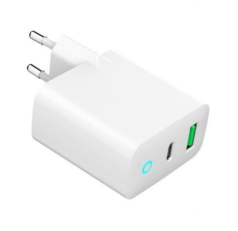 Ładowarka USB-A USB-C LED 20W PD QC3.0 biała Ładowarka USB-A USB-C LED 20W PD QC3.0 biała