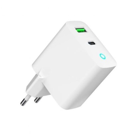 Ładowarka USB-A USB-C LED 20W PD QC3.0 biała Ładowarka USB-A USB-C LED 20W PD QC3.0 biała