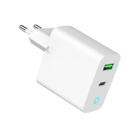 Ładowarka USB-A USB-C LED 20W PD QC3.0 biała Ładowarka USB-A USB-C LED 20W PD QC3.0 biała