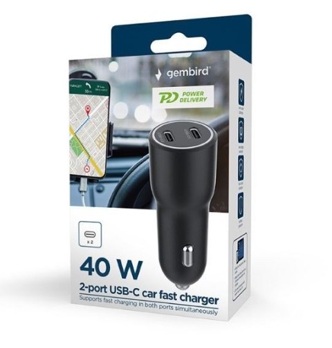 Ładowarka samochodowa 2xUSB-C PD 40W czarna Ładowarka samochodowa 2xUSB-C PD 40W czarna