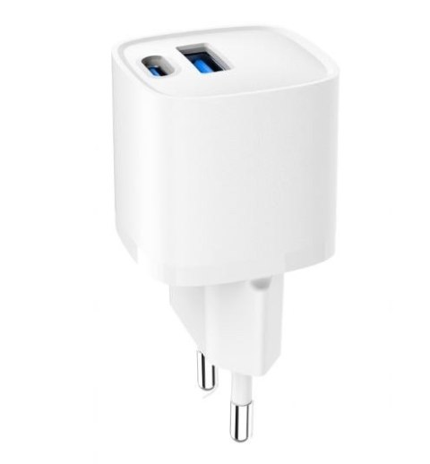 Mini-ładowarka USB-A USB-C 20W PD QC3.0 biała Mini-ładowarka USB-A USB-C 20W PD QC3.0 biała