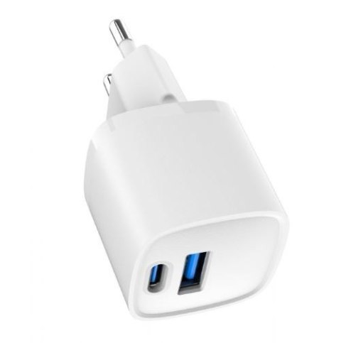 Mini-ładowarka USB-A USB-C 20W PD QC3.0 biała Mini-ładowarka USB-A USB-C 20W PD QC3.0 biała
