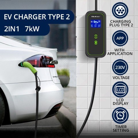 Mobilna ładowarka do samochodu elektrycznego EV z regulacją 2w1 Typ2 | 7kW | 230V | CEE 3 PIN | WiFi | LCD | Przenosna | Wallbo Mobilna ładowarka do samochodu elektrycznego EV z regulacją 2w1 Typ2 | 7kW | 230V | CEE 3 PIN | WiFi | LCD | Przenosna | Wallbo