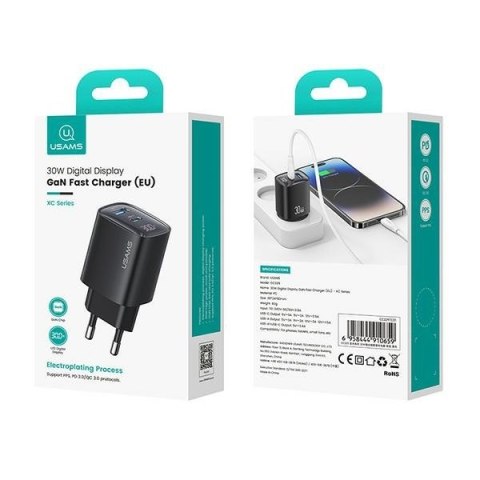 Ładowarka sieciowa 30W GaN LED USB+USB-C CC229 Fast Charging Biała Ładowarka sieciowa 30W GaN LED USB+USB-C CC229 Fast Charging Biała
