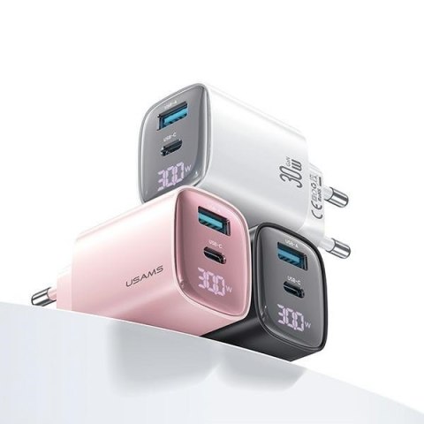 Ładowarka sieciowa 30W GaN LED USB+USB-C CC229 Fast Charging Biała Ładowarka sieciowa 30W GaN LED USB+USB-C CC229 Fast Charging Biała