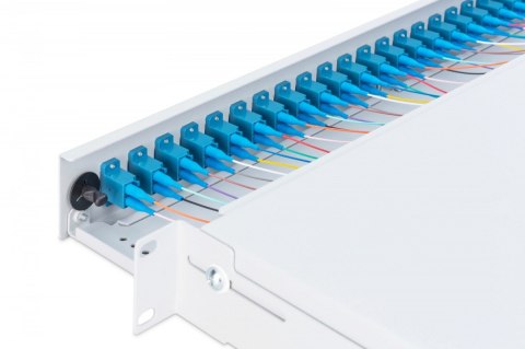 Przełącznica światłowodowa/panel krosowy z wyposażeniem 19 cali 1U, 24x LC duplex, OS2, zawiera pigtaile, adaptery, tacki, wysuw Przełącznica światłowodowa/panel krosowy z wyposażeniem 19 cali 1U, 24x LC duplex, OS2, zawiera pigtaile, adaptery, tacki, wysuw