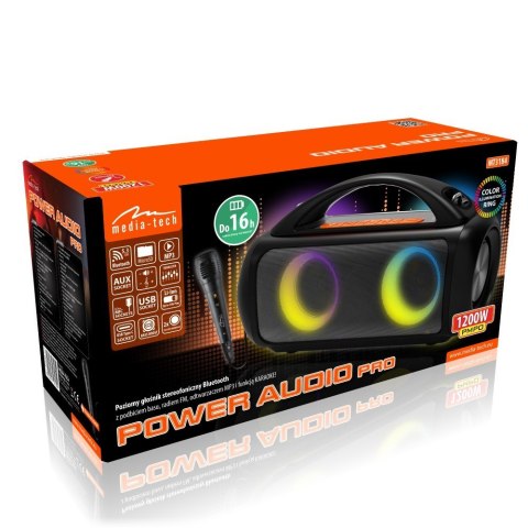 Głośnik POWER AUDIO PRO MT3184 Karaoke/Bluetooth 5.3/TWS/MP3/MicroSD/USB/Jack 6.3/AUX/Equalizer/USB-C/IPX5/RGB/16h/RMS 60W/PMPO Głośnik POWER AUDIO PRO MT3184 Karaoke/Bluetooth 5.3/TWS/MP3/MicroSD/USB/Jack 6.3/AUX/Equalizer/USB-C/IPX5/RGB/16h/RMS 60W/PMPO