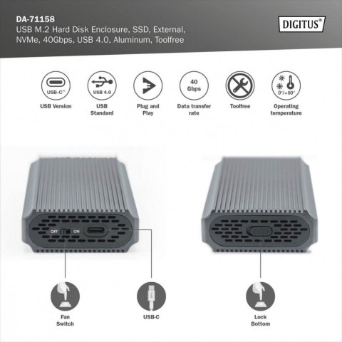 Obudowa USB 4.0 Typ C na dysk SSD M.2 NVMe 40 Gbps aluminiowa, beznarzędziowa Obudowa USB 4.0 Typ C na dysk SSD M.2 NVMe 40 Gbps aluminiowa, beznarzędziowa