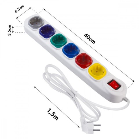 Przedłużacz 6 gniazd 1.5m MCE509 W 250VAC/10A biały, 2500 W, IP20 Przedłużacz 6 gniazd 1.5m MCE509 W 250VAC/10A biały, 2500 W, IP20