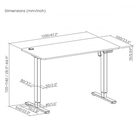 Biurko elektryczne Ergo Office ER-451 120x60 cm, regulacja 77-114cm wysokość Biurko elektryczne Ergo Office ER-451 120x60 cm, regulacja 77-114cm wysokość