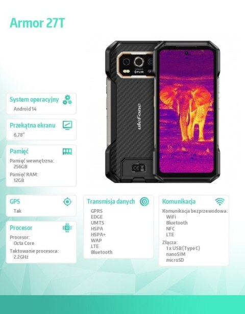 Smartfon Armor 27T 5G 12/256GB IP69K termowizja czarny Smartfon Armor 27T 5G 12/256GB IP69K termowizja czarny