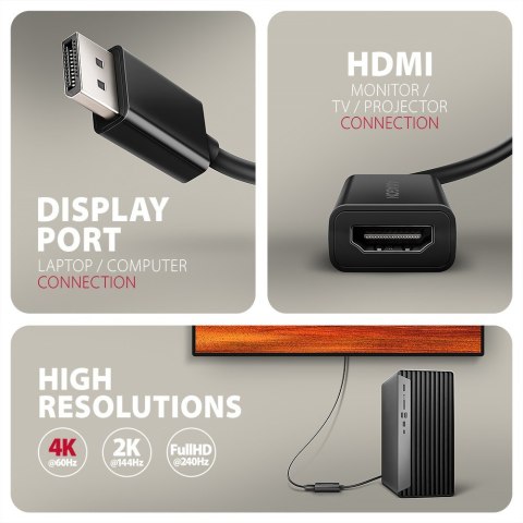 RVD-HI20N Adapter aktywny DisplayPort -> HDMI 1.4, 4K/60Hz, kabel 15cm RVD-HI20N Adapter aktywny DisplayPort -> HDMI 1.4, 4K/60Hz, kabel 15cm