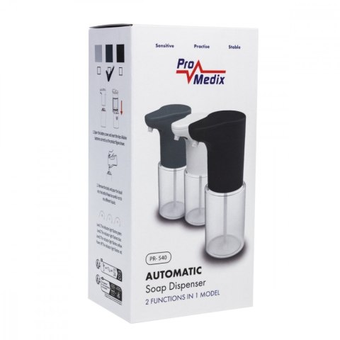 Bezdotykowy dozownik mydła, PR-540 GR Szary 300 ml, do środka do dezynfekcji, IPX4 Bezdotykowy dozownik mydła, PR-540 GR Szary 300 ml, do środka do dezynfekcji, IPX4