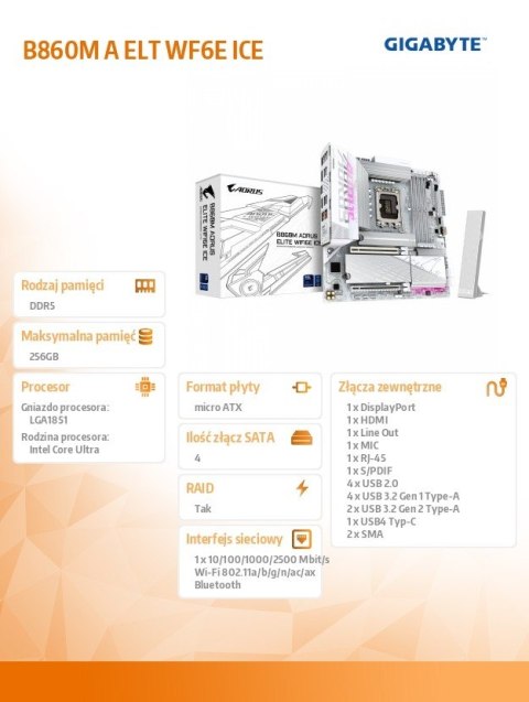Płyta główna B860M A ELT WIFI6E ICE Płyta główna B860M A ELT WIFI6E ICE