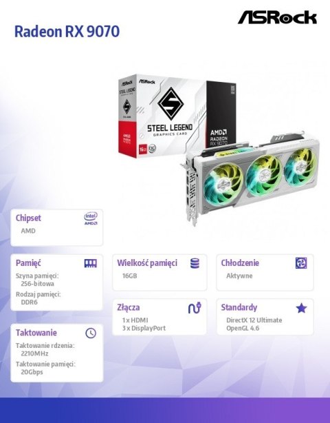Karta graficzna Radeon RX 9070 Steel Legend 16 GB Karta graficzna Radeon RX 9070 Steel Legend 16 GB