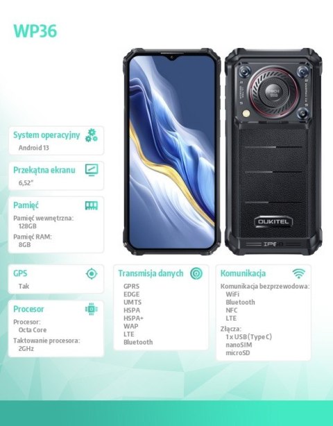 Smartfon WP36 4G 8/128GB IP69K Czarny Smartfon WP36 4G 8/128GB IP69K Czarny