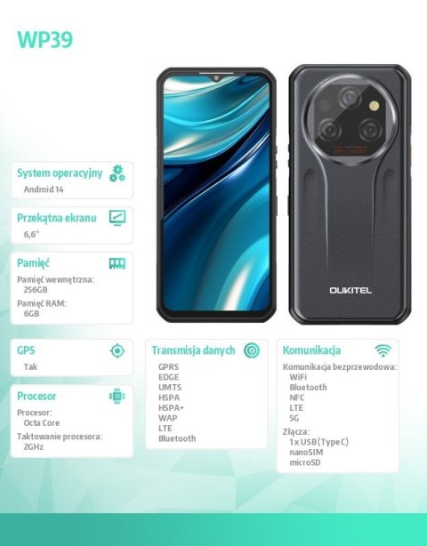 Smartfon WP39 5G 6/256GB IP69K Szary Smartfon WP39 5G 6/256GB IP69K Szary