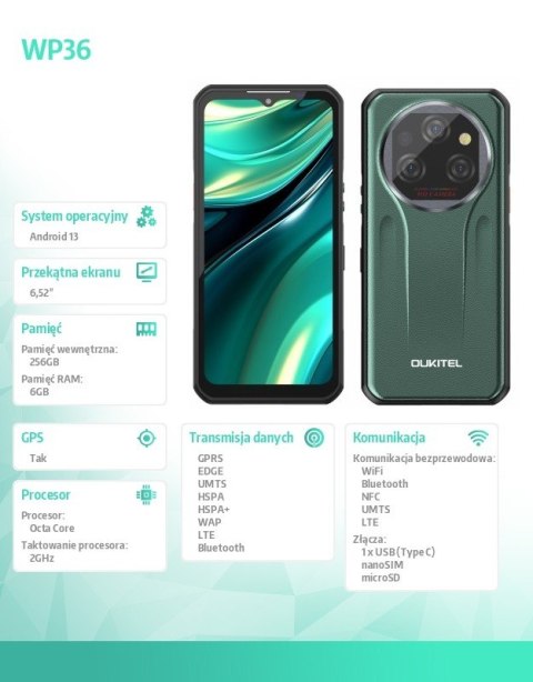 Smartfon WP39 5G 6/256GB IP69K zielony Smartfon WP39 5G 6/256GB IP69K zielony