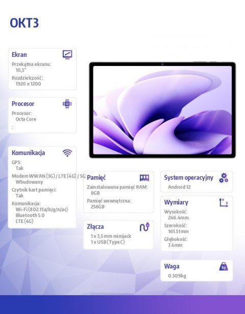 Tablet OKT3 4G 10,51" 8/256GB Czarny Tablet OKT3 4G 10,51" 8/256GB Czarny