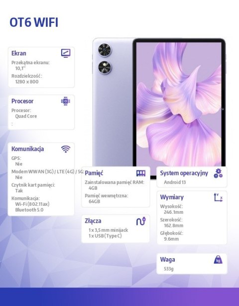Tablet OT6 Wifi 10,1 cala 4/64GB Fioletowy Tablet OT6 Wifi 10,1 cala 4/64GB Fioletowy