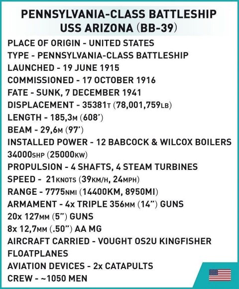 Klocki USS Arizona BB-39 2046 klocków Klocki USS Arizona BB-39 2046 klocków