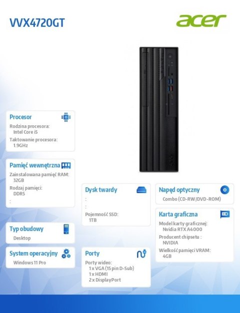 Komputer PC VVX4720G VERITON i5-14500U/32/1TB/RTX/11P Komputer PC VVX4720G VERITON i5-14500U/32/1TB/RTX/11P