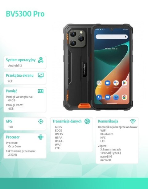 Smartfon BV5300 PRO 4/64GB 6580h pomarańczowy Smartfon BV5300 PRO 4/64GB 6580h pomarańczowy