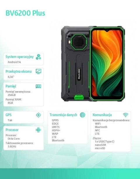 Smartfon BV6200 Plus 8/256GB zielony Smartfon BV6200 Plus 8/256GB zielony