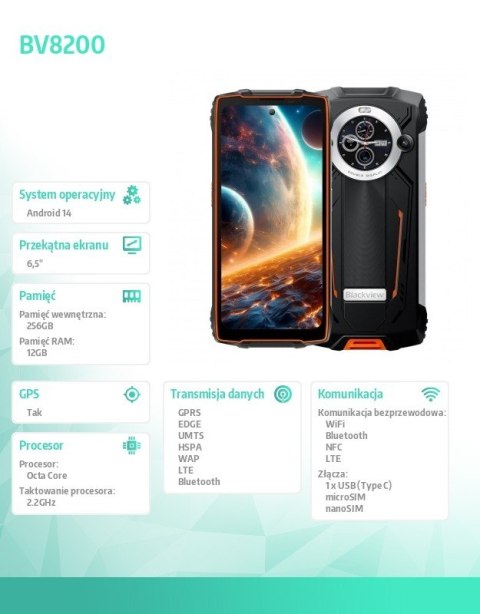Smartfon BV8200 12/256GB Pomarańczowy Smartfon BV8200 12/256GB Pomarańczowy