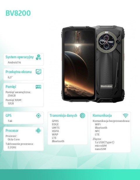 Smartfon BV8200 12/256GB czarny Smartfon BV8200 12/256GB czarny