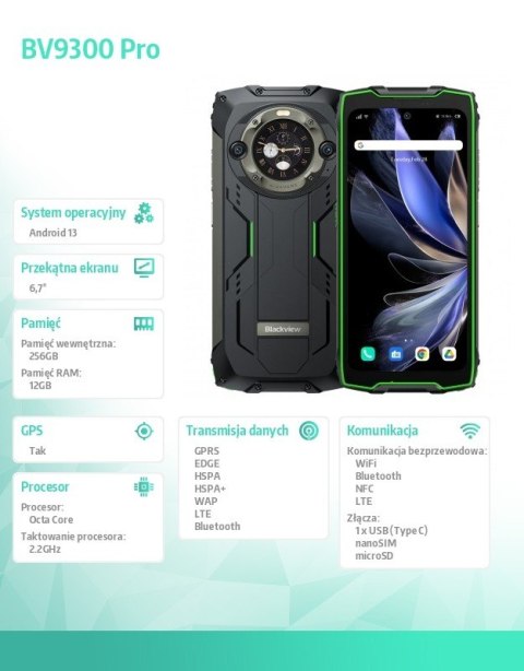 Smartfon BV9300 Pro 15080 mAh 12/256GB zielony Smartfon BV9300 Pro 15080 mAh 12/256GB zielony