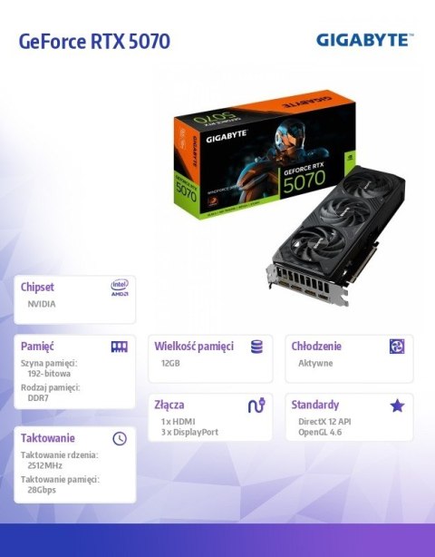 Karta graficzna GeForce RTX 5070 WINDFORCE SFF 12G 192BIT GDDR7 3DP/HDMI Karta graficzna GeForce RTX 5070 WINDFORCE SFF 12G 192BIT GDDR7 3DP/HDMI