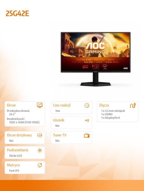 Monitor 25G42E 24.5 cala 180Hz Fast IPS HDMI DP Monitor 25G42E 24.5 cala 180Hz Fast IPS HDMI DP