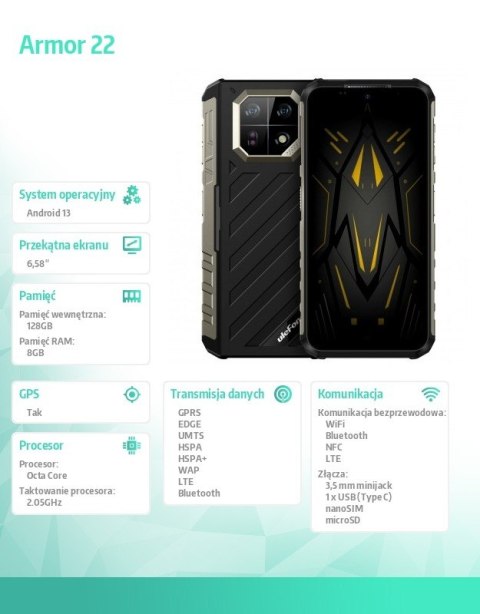 Smartfon Armor 22 4G 8/256GB IP69K Czarny Smartfon Armor 22 4G 8/256GB IP69K Czarny