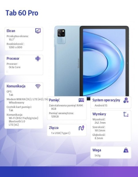 Tablet Tab 60 Pro LTE 11 cali 8/128GB Niebieski Tablet Tab 60 Pro LTE 11 cali 8/128GB Niebieski