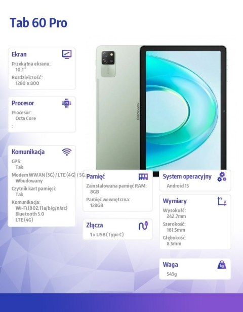 Tablet Tab 60 Pro LTE 11 cali 8/128GB Zielony Tablet Tab 60 Pro LTE 11 cali 8/128GB Zielony