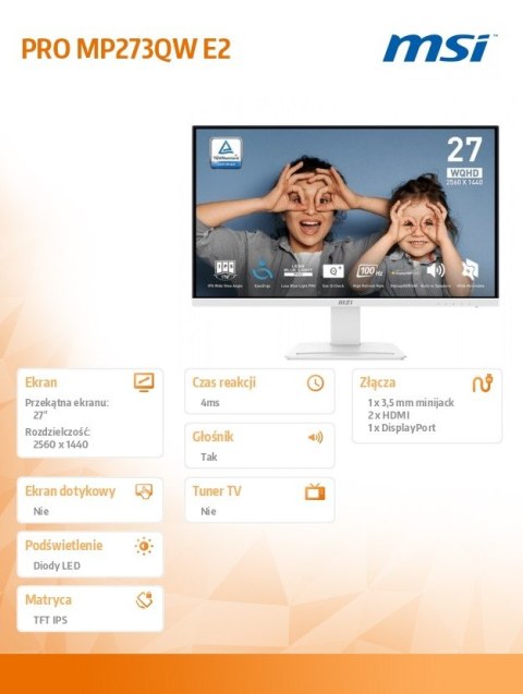 Monitor PRO MP273QW E2 27 cali LED/FHD/Flat/100Hz/White Monitor PRO MP273QW E2 27 cali LED/FHD/Flat/100Hz/White