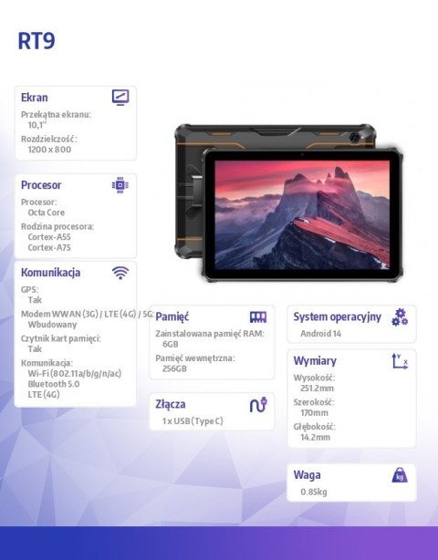 Tablet RT9 10,1 cali 6/256GB pomarańczowy Tablet RT9 10,1 cali 6/256GB pomarańczowy