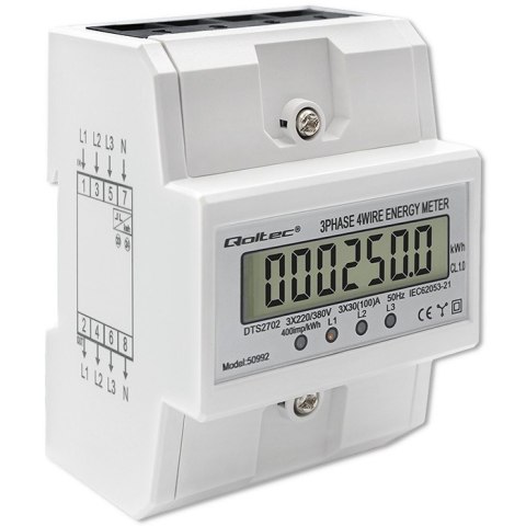 Trójfazowy elektroniczny licznik | miernik zużycia energii na szynę DIN | 400V | 100A | LCD | 4P Trójfazowy elektroniczny licznik | miernik zużycia energii na szynę DIN | 400V | 100A | LCD | 4P