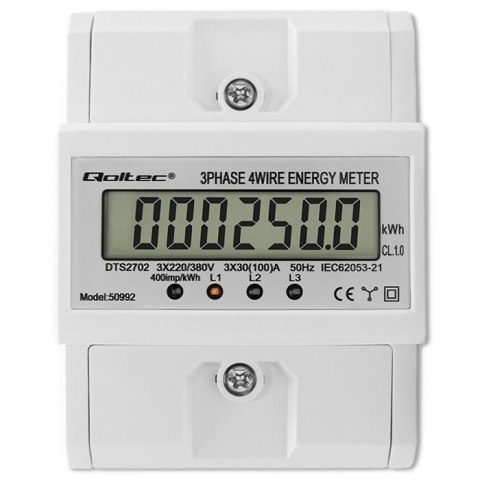 Trójfazowy elektroniczny licznik | miernik zużycia energii na szynę DIN | 400V | 100A | LCD | 4P Trójfazowy elektroniczny licznik | miernik zużycia energii na szynę DIN | 400V | 100A | LCD | 4P