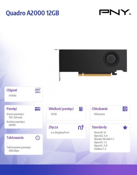 Karta graficzna Quadro A2000 12GB DDR6 VCNRTXA2000-12GB-PB Karta graficzna Quadro A2000 12GB DDR6 VCNRTXA2000-12GB-PB