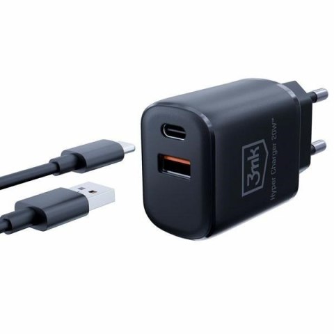 Ładowarka sieciowa 20W 1xUSB-C +USB-A PD QC bez kabla Czarna Ładowarka sieciowa 20W 1xUSB-C +USB-A PD QC bez kabla Czarna