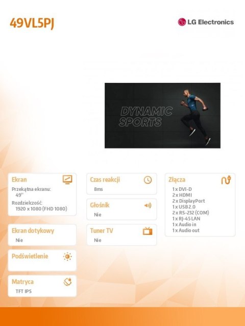 Monitor 49VL5PJ 49 cali FHD 24/7 500cd/m2 IPS Monitor 49VL5PJ 49 cali FHD 24/7 500cd/m2 IPS