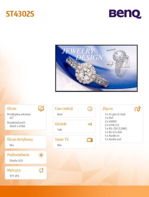 Monitor profesjonalny 43 cale ST4302S IPS 4K/1200:1/ANDROID Monitor profesjonalny 43 cale ST4302S IPS 4K/1200:1/ANDROID