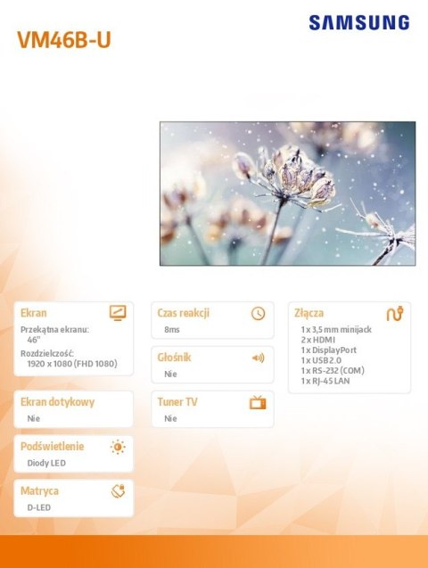Monitor profesjonalny VM46B-U 46 cali Video wall Matowy 24h/7 500(cd/m2) 1920 x 1080(FHD) N/A 3 lata On-Site (LH46VMBUBGBXEN) Monitor profesjonalny VM46B-U 46 cali Video wall Matowy 24h/7 500(cd/m2) 1920 x 1080(FHD) N/A 3 lata On-Site (LH46VMBUBGBXEN)