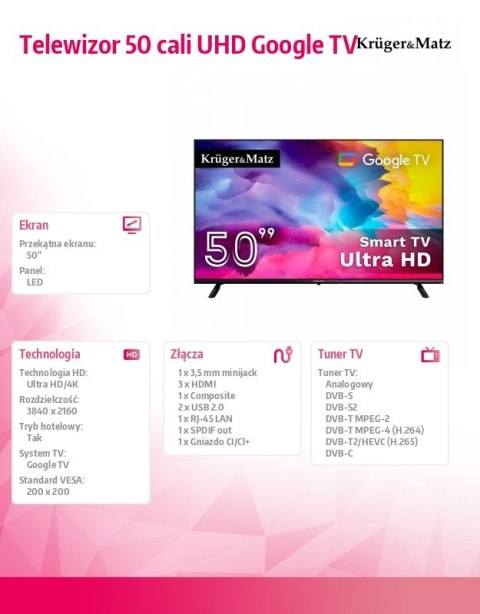 Telewizor 50 cali UHD Google TV Telewizor 50 cali UHD Google TV