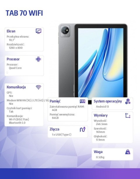 Tablet TAB 70 WiFi 10.1 cala 4/64GB 6580 mAh Szary Tablet TAB 70 WiFi 10.1 cala 4/64GB 6580 mAh Szary