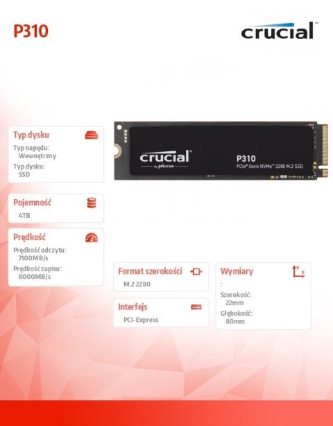 Dysk SSD P310 4TB M.2 NVMe PCIe 4.0 2280 7100/6000 Dysk SSD P310 4TB M.2 NVMe PCIe 4.0 2280 7100/6000